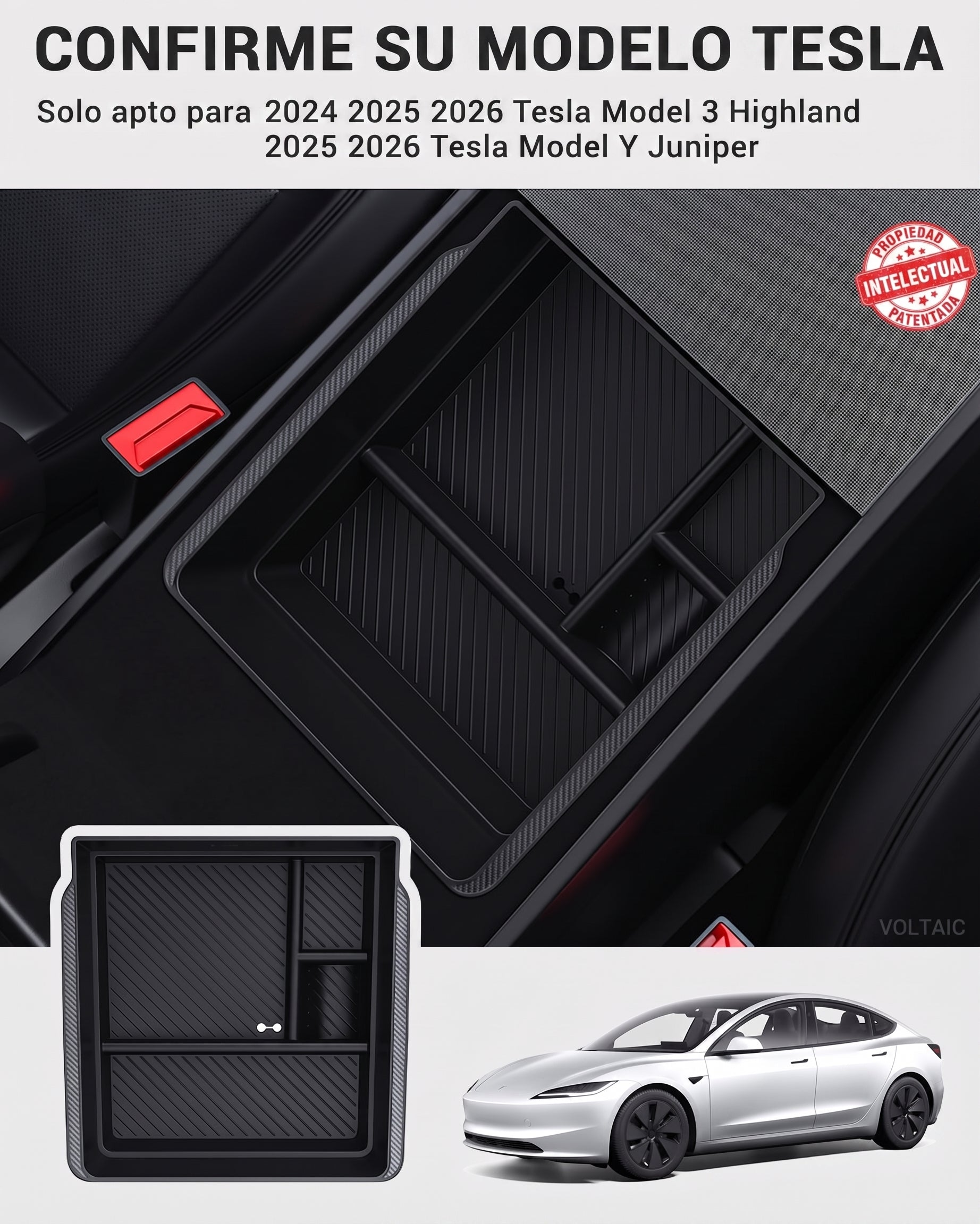 Caja de Almacenamiento para Reposabrazos Tesla Model 3/Y