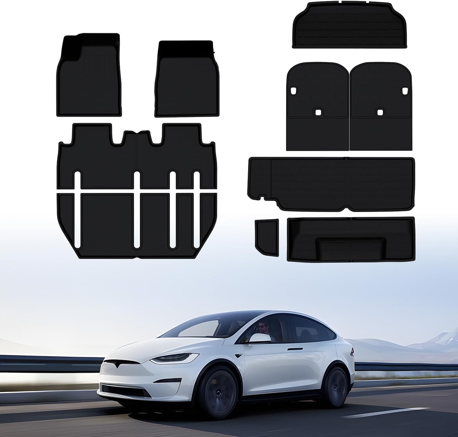 10 piezas alfombrillas de suelo Tesla Model X de 7 asientos para todo clima, alfombrilla de forro de carga XPE, alfombrillas de coche antideslizantes, alfombrilla de maletero, funda de asiento