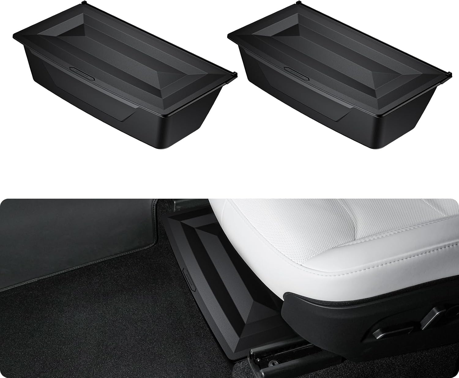 2 cajas de almacenamiento para debajo del asiento, bandeja organizadora oculta [antideslizante] con tapa antipolvo, almacenamiento debajo del asiento para 2025 y 2026 modelo Y Juniper
