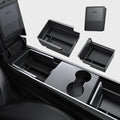 3 piezas Organizador de Consola Central Tesla Modelo Y Modelo 3 [Edición de Fibra de Carbono] Caja de Almacenamiento Oculta para Reposabrazos, Personalizado para Tesla Modelo Y 2021-2024