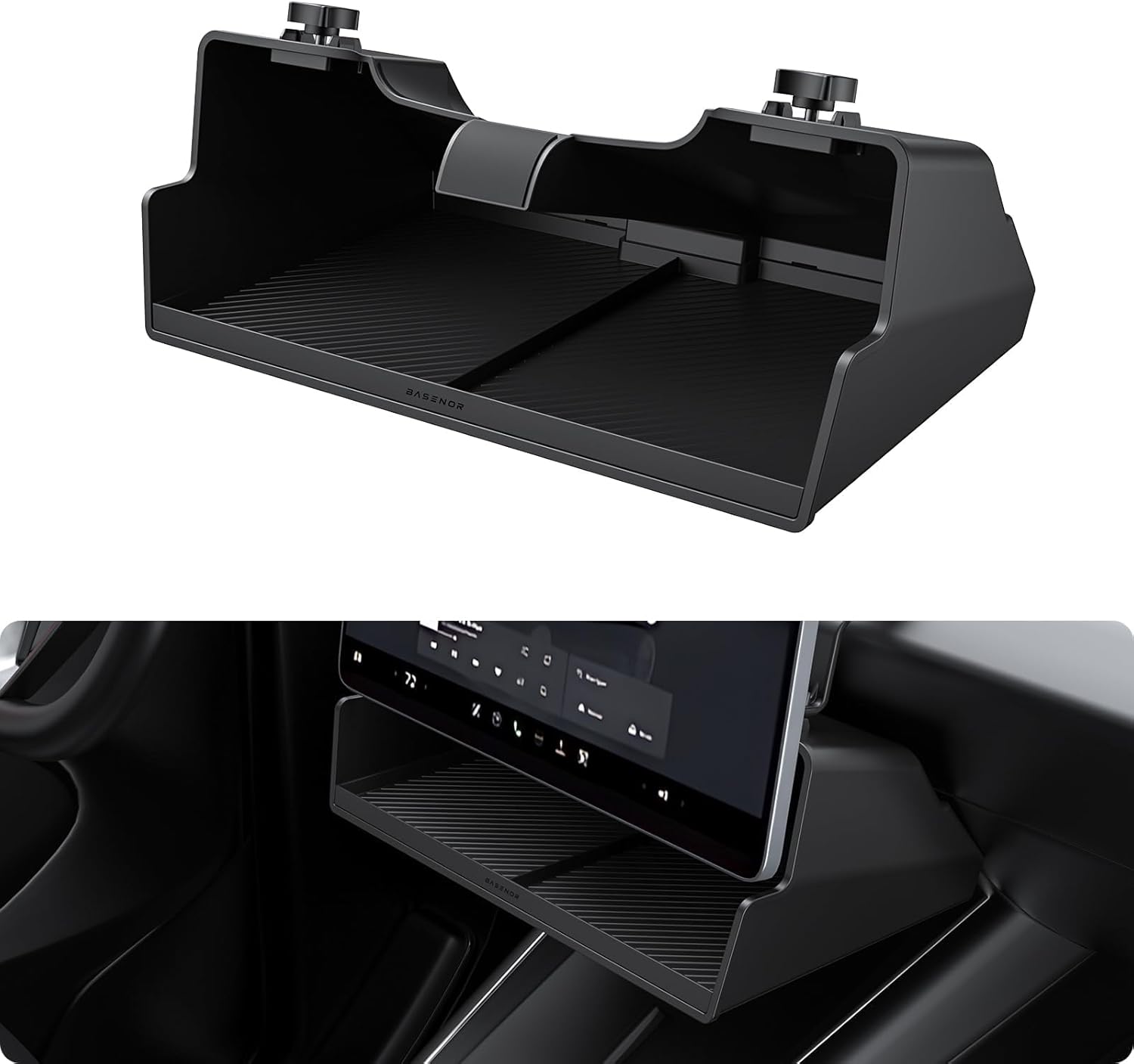 Caja de almacenamiento debajo de la pantalla para Tesla Model Y Model 3 2026 [100% segura] Bandeja organizadora de consola central para modelos Y Juniper 2025 2026 Model 3 Highland 2024 2025