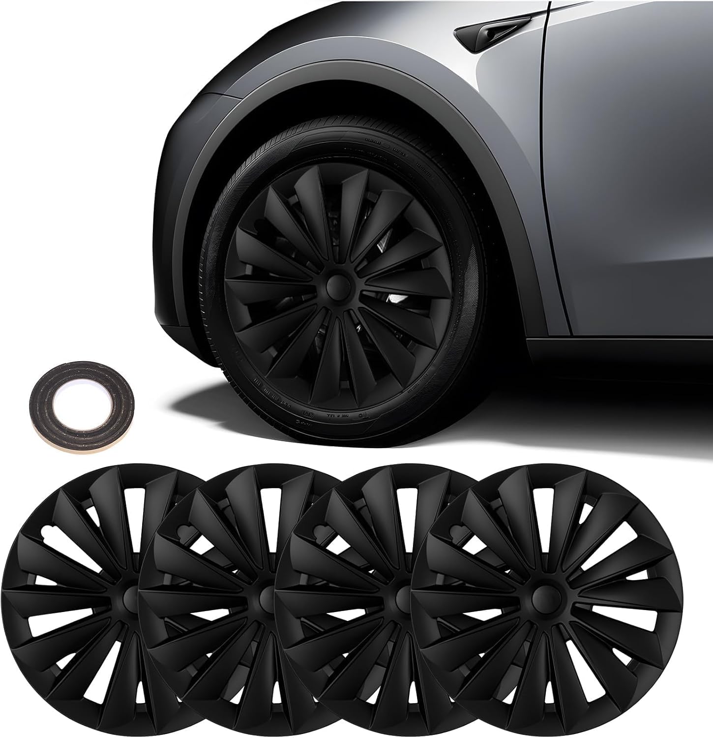Fundas para ruedas Tesla Model Y de 19 pulgadas, tapacubos de repuesto, protector de llanta OEM (diseño propietario), tapas de rueda negras, protección de automóvil para accesorios exteriores