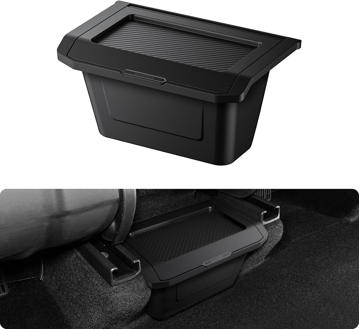 Organizador de consola central trasera Tesla modelo Y Juniper 2026 2025, cubo de basura TPE a prueba de polvo con tapa antideslizante, caja de almacenamiento para asiento trasero para modelo Y