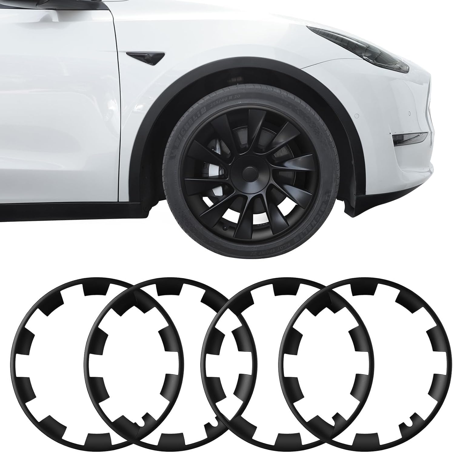 Tesla Model Y - Protector de llanta de 20 pulgadas, cubierta de tapacubos de ABS (diseño patentado), anillos de ajuste de neumáticos para modelo Y accesorios exteriores