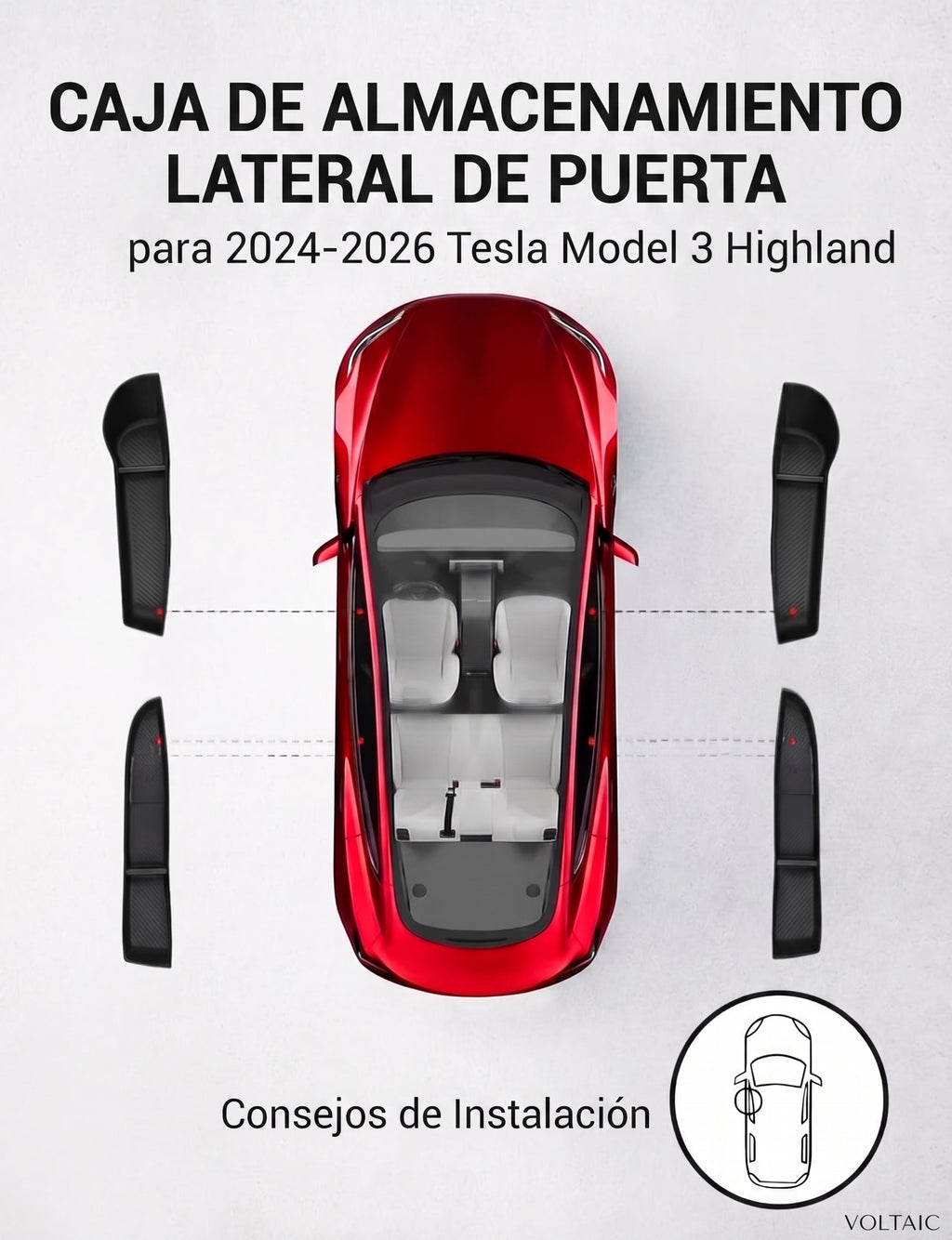 Caja de Almacenamiento Lateral para Puerta Tesla Model 3